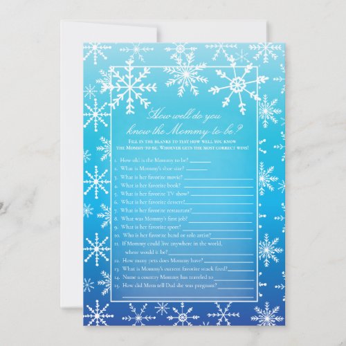 Blue Snowflake Who Knows Mommy Best Shower Game Invitation