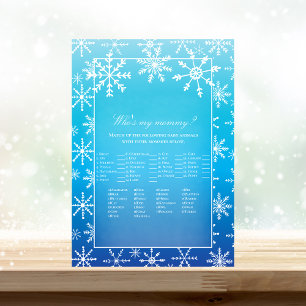 Blue Snowflake Who's My Mommy Baby Shower Game Invitation