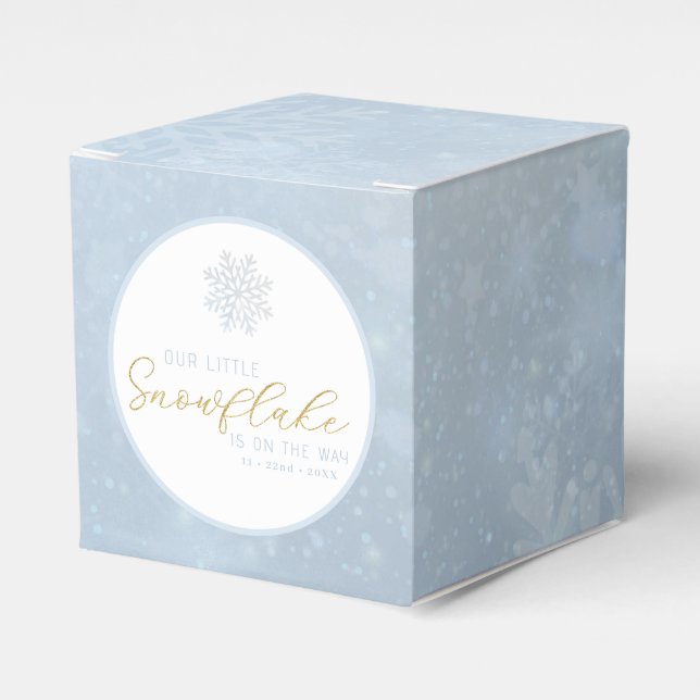 Blue Snowflake Winter Baby Shower Favor Box (Front Side)