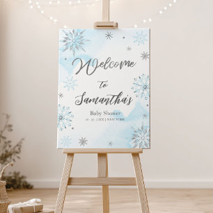 Blue Snowflake Winter Baby Shower Welcome Sign