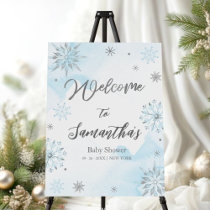 Blue Snowflake Winter Baby Shower Welcome Sign