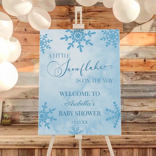 Blue Snowflake Winter Baby Shower Welcome Sign