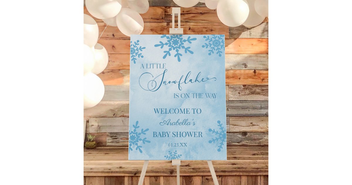 Blue Snowflake Winter Baby Shower Welcome Sign | Zazzle