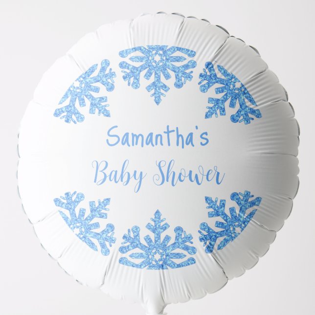 Blue Snowflake Winter Boy Baby Shower Balloon (Front)