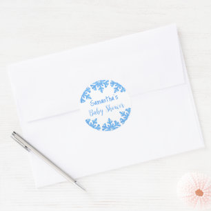 Blue Snowflake Winter Boy Baby Shower Classic Round Sticker