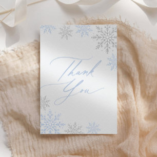 Blue Snowflake Winter Boy Baby Shower Letterpress Thank You Card