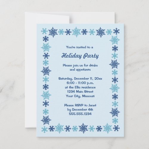 Blue Snowflake Winter Christmas Holiday Party Invitation