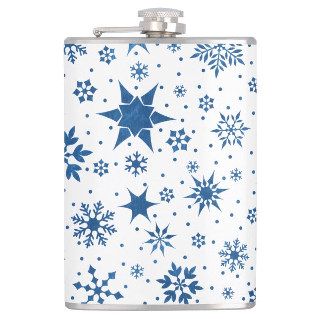 💙 Blue Snowflake Winter Gift For Him ❄️ Flask (Front)