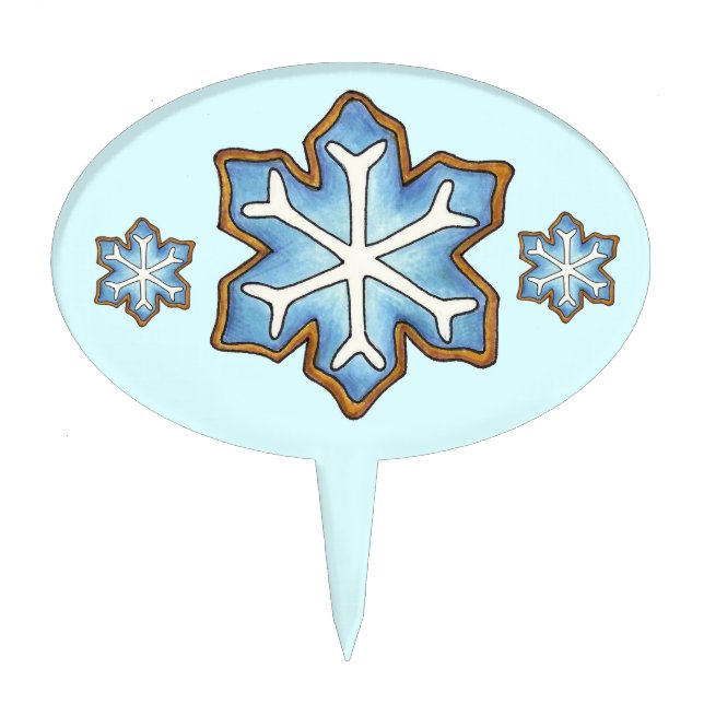 Blue Snowflake Winter Hanukkah Christmas Holiday Cake Topper (Front)