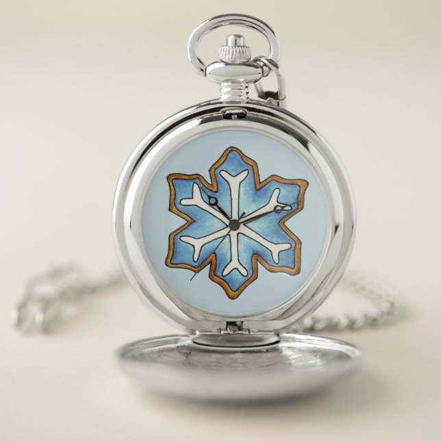Blue Snowflake Winter Hanukkah Christmas Holiday Pocket Watch (Inside)