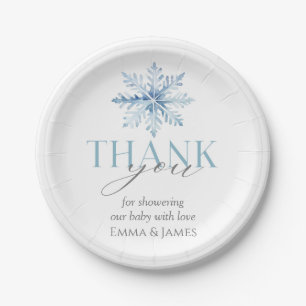 Blue Snowflake Winter Holiday Paper Plates