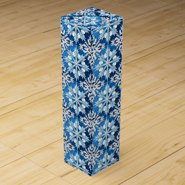 🌸 Blue Snowflake Winter Luxury Gift Style 🌸 Wine Box (Front)