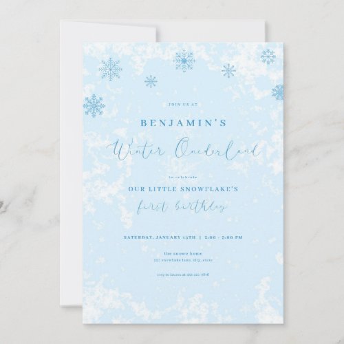 Blue Snowflake Winter Onederland Birthday Invite