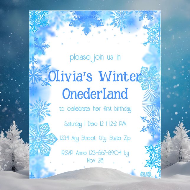 Blue Snowflake Winter Onederland Party Invitation (Creator Uploaded)