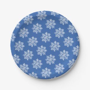 Blue Snowflake Winter Pattern Christmas Holiday Paper Plates
