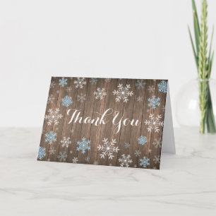 Blue Snowflake Winter Rustic Folded Thank You Card