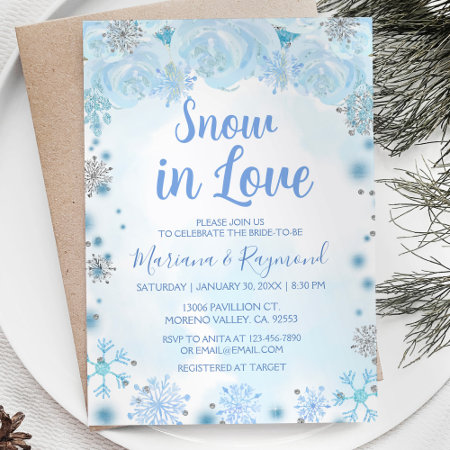 Blue Snowflake Winter Snow In Love Couples Shower  Invitation