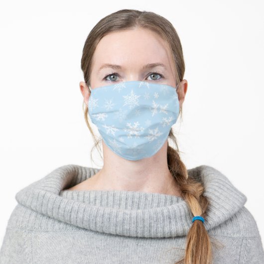 Blue Snowflake Winter Snow Print Adult Cloth Face Mask (Worn)