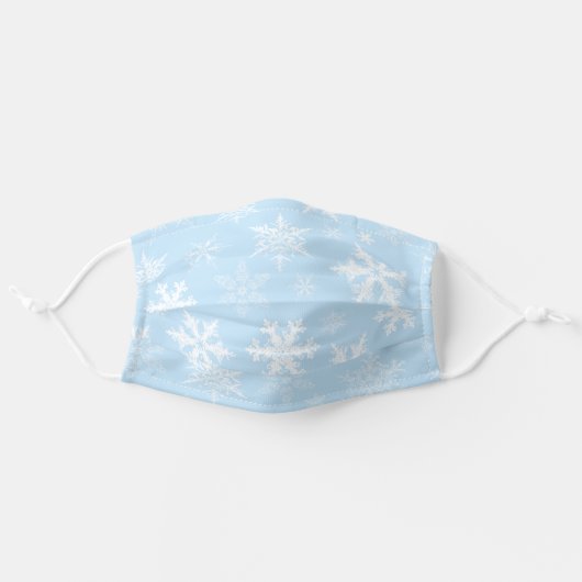 Blue Snowflake Winter Snow Print Adult Cloth Face Mask (Front, Unfolded)