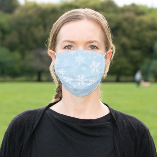 Blue Snowflake Winter Snow Print Adult Cloth Face Mask (Outside)