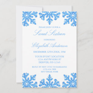 Blue Snowflake Winter Sweet 16 Invitation