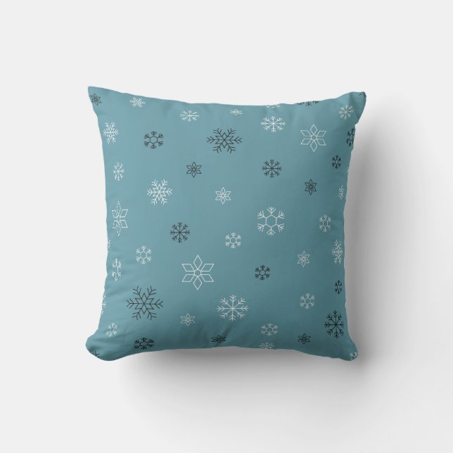 Blue Snowflake Winter Throw Pillow (Front)