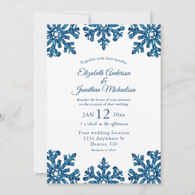 Blue Snowflake Winter Wedding Invitation (Front)