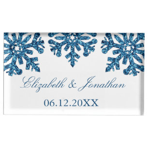 Blue Snowflake Winter Wedding Place Card Holder