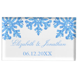 Blue Snowflake Winter Wedding Place Card Holder