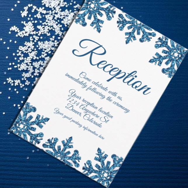 Blue Snowflake Winter Wedding Reception Invitation (Creator Uploaded)