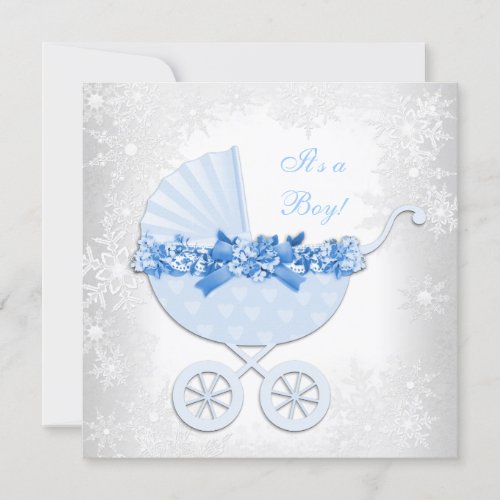 Blue Snowflake Winter Wonderland Baby Shower Custom Invitations