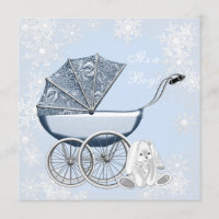 Blue Snowflake Winter Wonderland Baby Shower Invitation