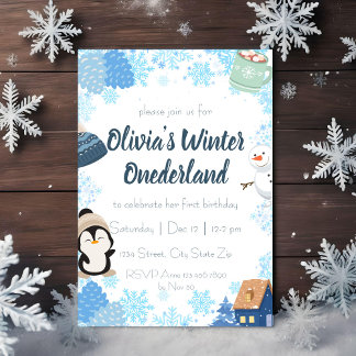 Blue Snowflake Winter Wonderland Birthday  Invitation