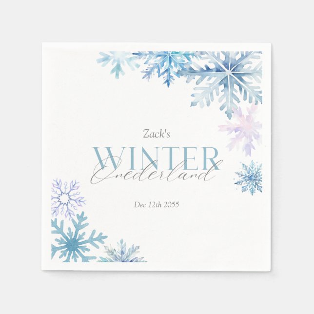 Blue Snowflake Winter Wonderland First Birthday  Napkins (Front)