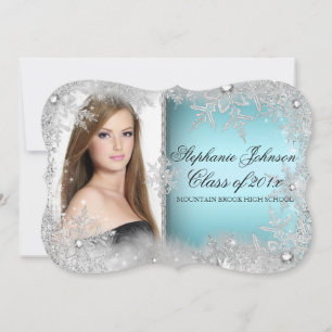 Blue Snowflake Winter Wonderland Graduation Card