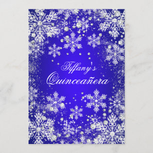 Blue Snowflake Winter Wonderland Quinceanera Invitation