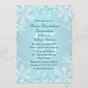 Blue Snowflake Winter Wonderland Quinceanera Invitation