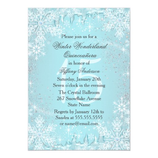 Blue Snowflake Winter Wonderland Quinceanera Personalized Invitations ...