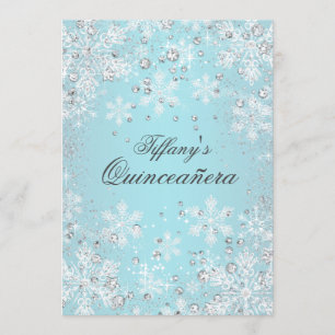 Blue Snowflake Winter Wonderland Quinceanera Invitation