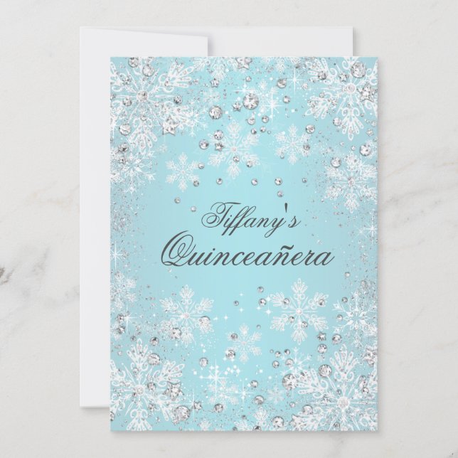 Blue Snowflake Winter Wonderland Quinceanera Invitation (Front)