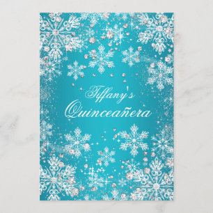 Blue Snowflake Winter Wonderland Quinceanera Invitation