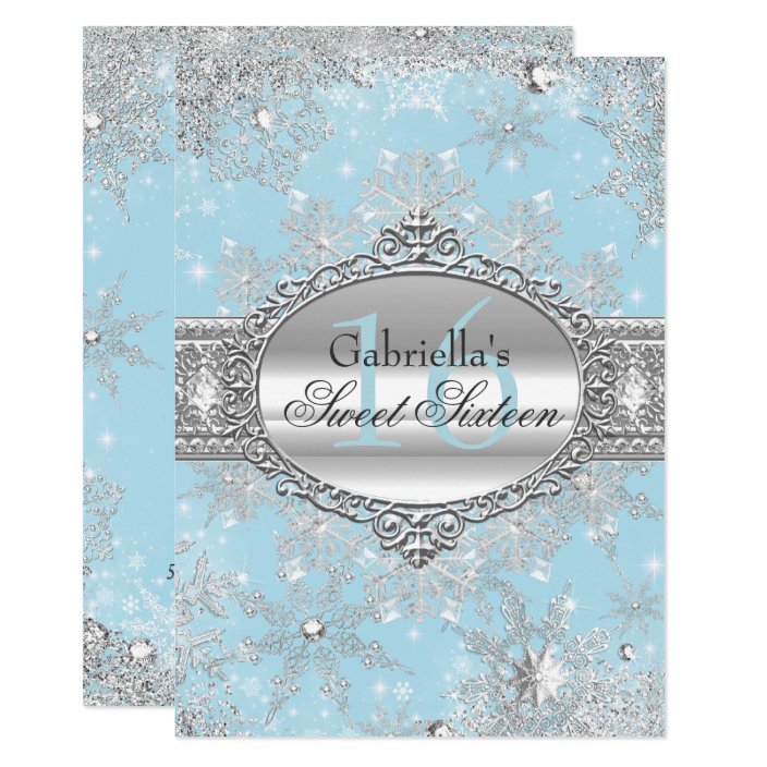 Blue Snowflake Winter Wonderland Sweet 16 Invite Zazzle Blue Snowflake Winter Wonderland Sweet