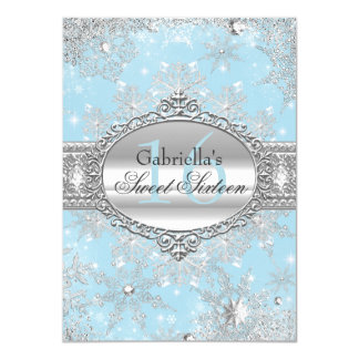 Blue Snowflake Winter Wonderland Sweet 16 Invite