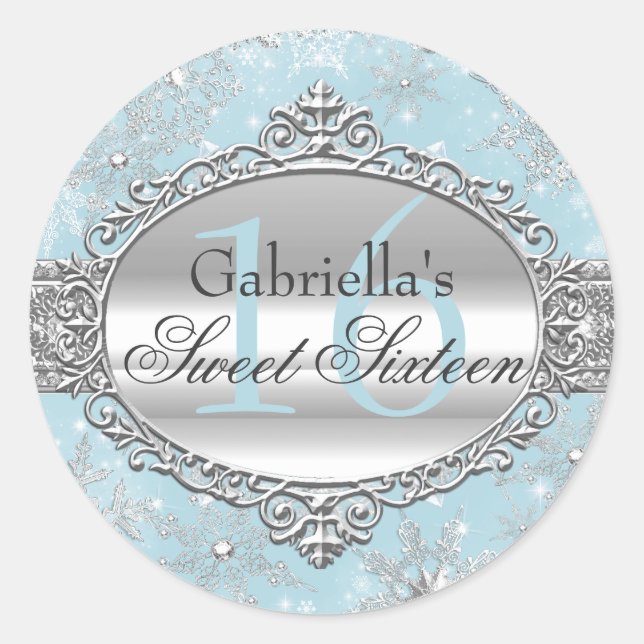 Blue Snowflake Winter Wonderland Sweet 16 Sticker (Front)