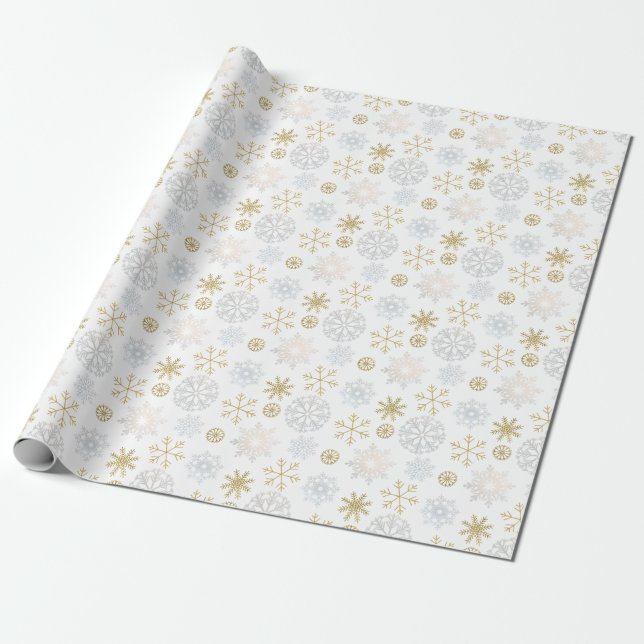 Blue Snowflake Winter Wrapping Paper (Unrolled)