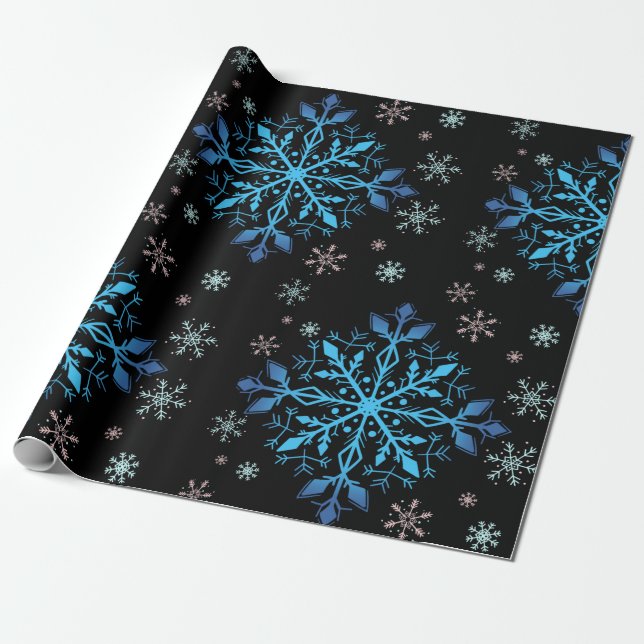 Blue Snowflake Winter Wrapping Paper (Unrolled)