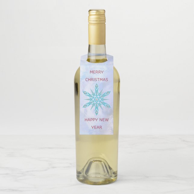 Blue Snowflake With Diamonds Bottle Hanger Tag (On Bottle)