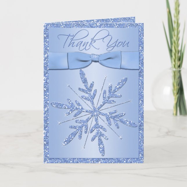 Blue Snowflake with FAUX Ribbon Thank You Card (Front)