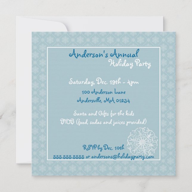 Blue Snowflake Wonderland Party Invitations (Front)
