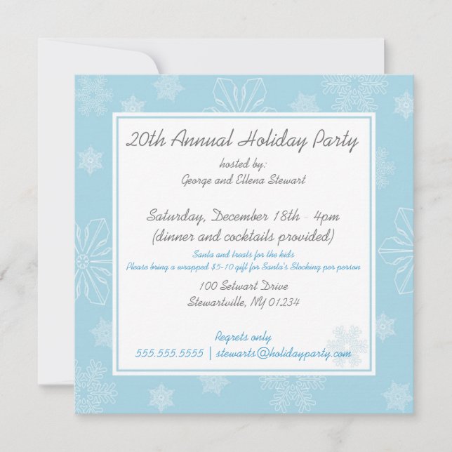 Blue Snowflake Wonderland Party Invitations (Front)